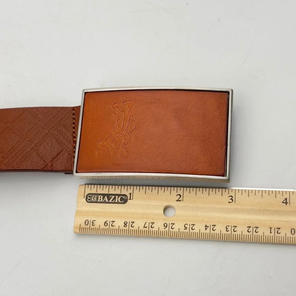 Ashworth Mens Brown Full Grain Leather Golf Belt Embossed Plaque Buckle Size 32
